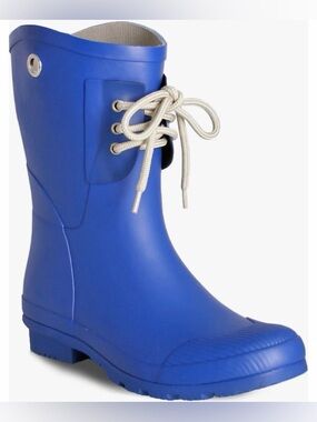 NOMAD Classic Blue Kelly B Rubber Lace Up Rain Boots Sz 7 EUC